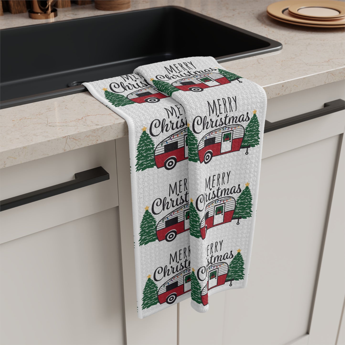 MERRY CHRISTMAS CAMPER kitchen towel