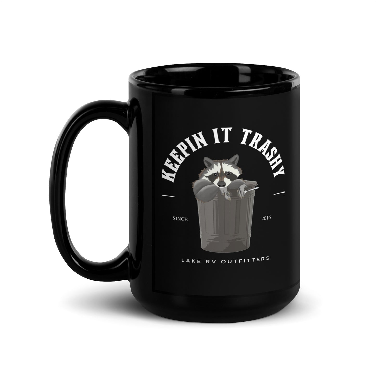 KEEPIN IT TRASHY black glossy mug