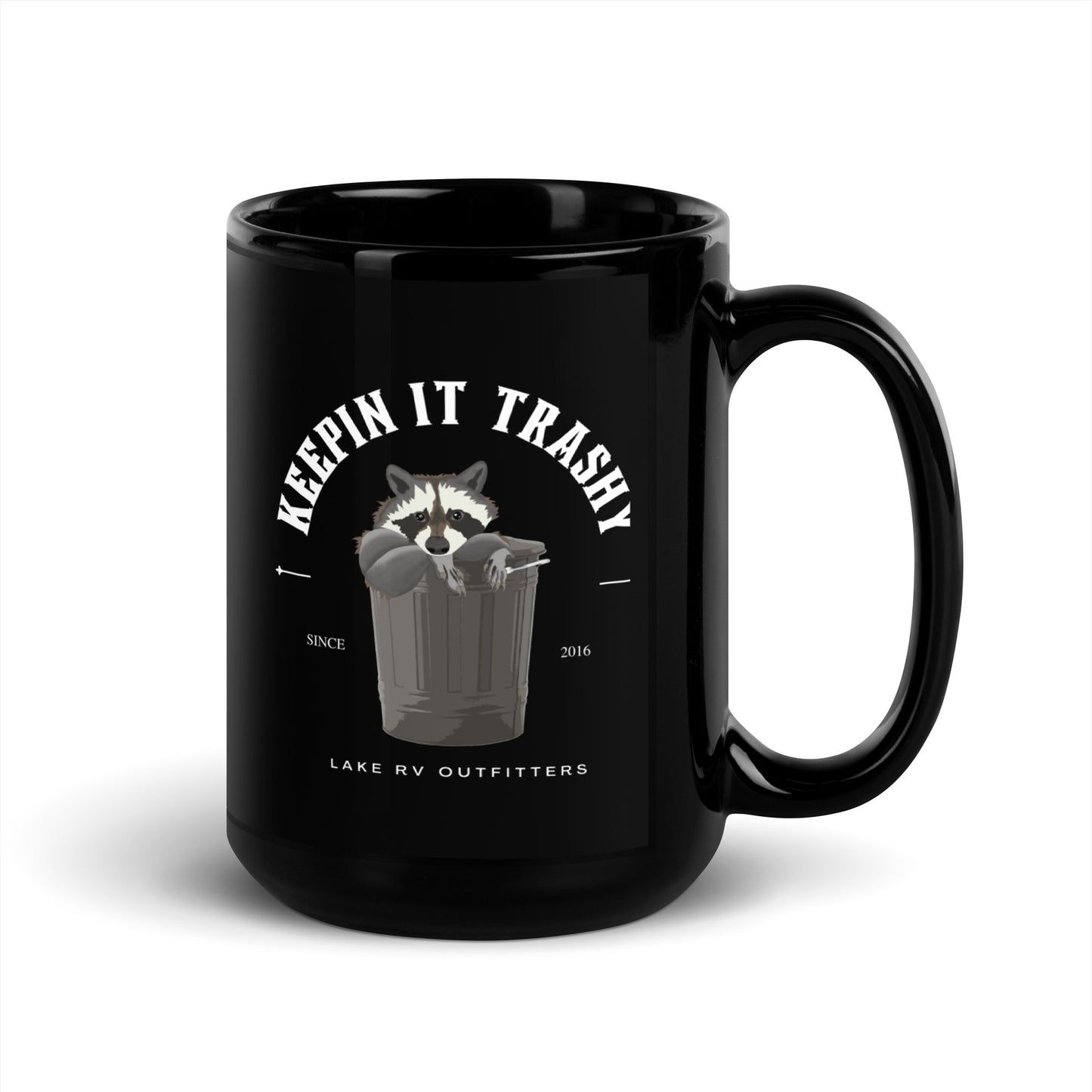 KEEPIN IT TRASHY black glossy mug