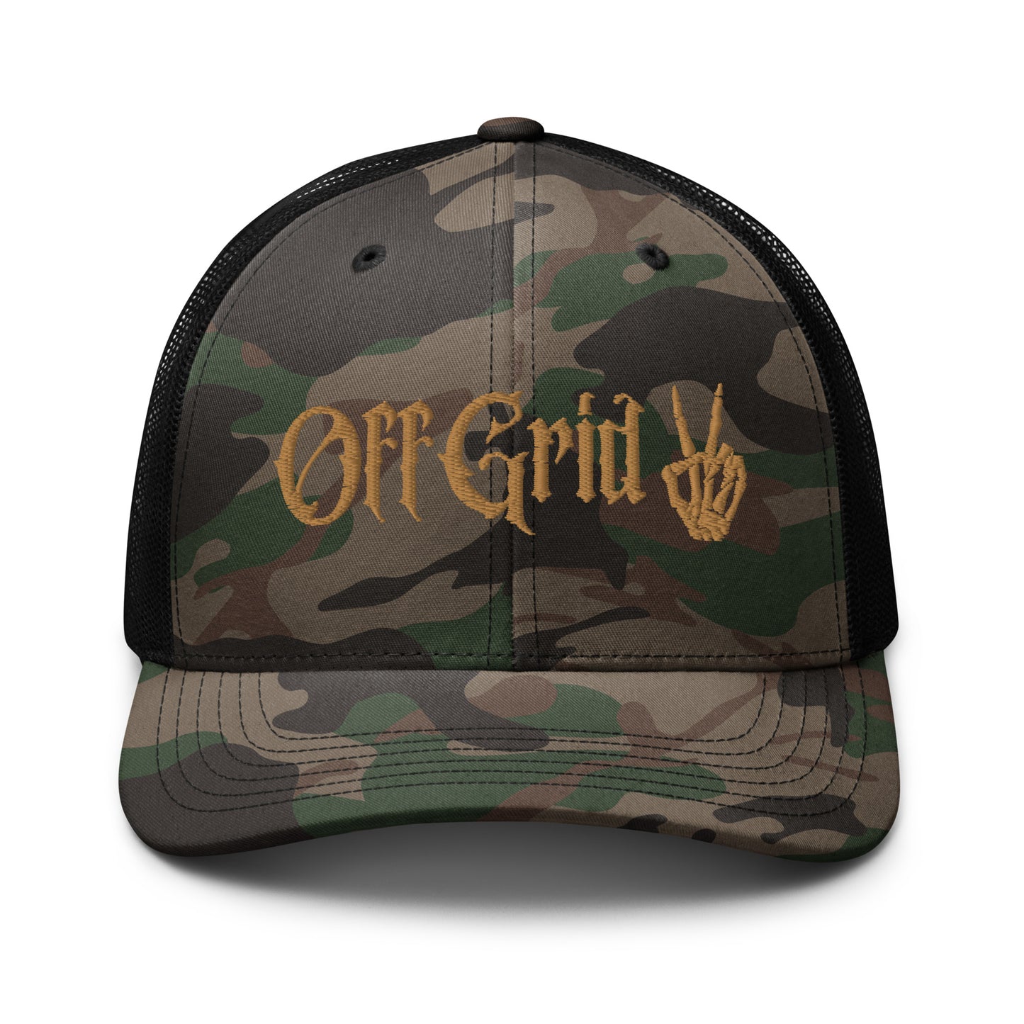 OFF GRID embroidered camo trucker hat