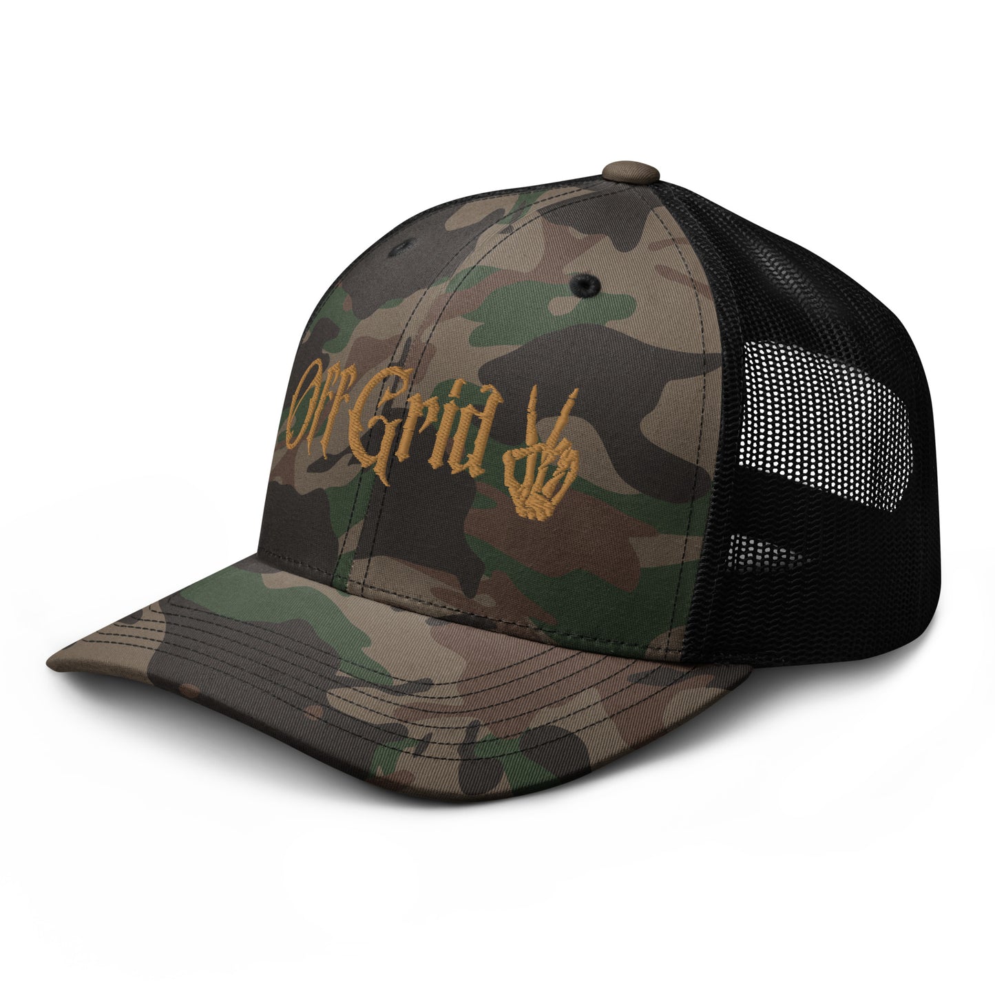 OFF GRID embroidered camo trucker hat