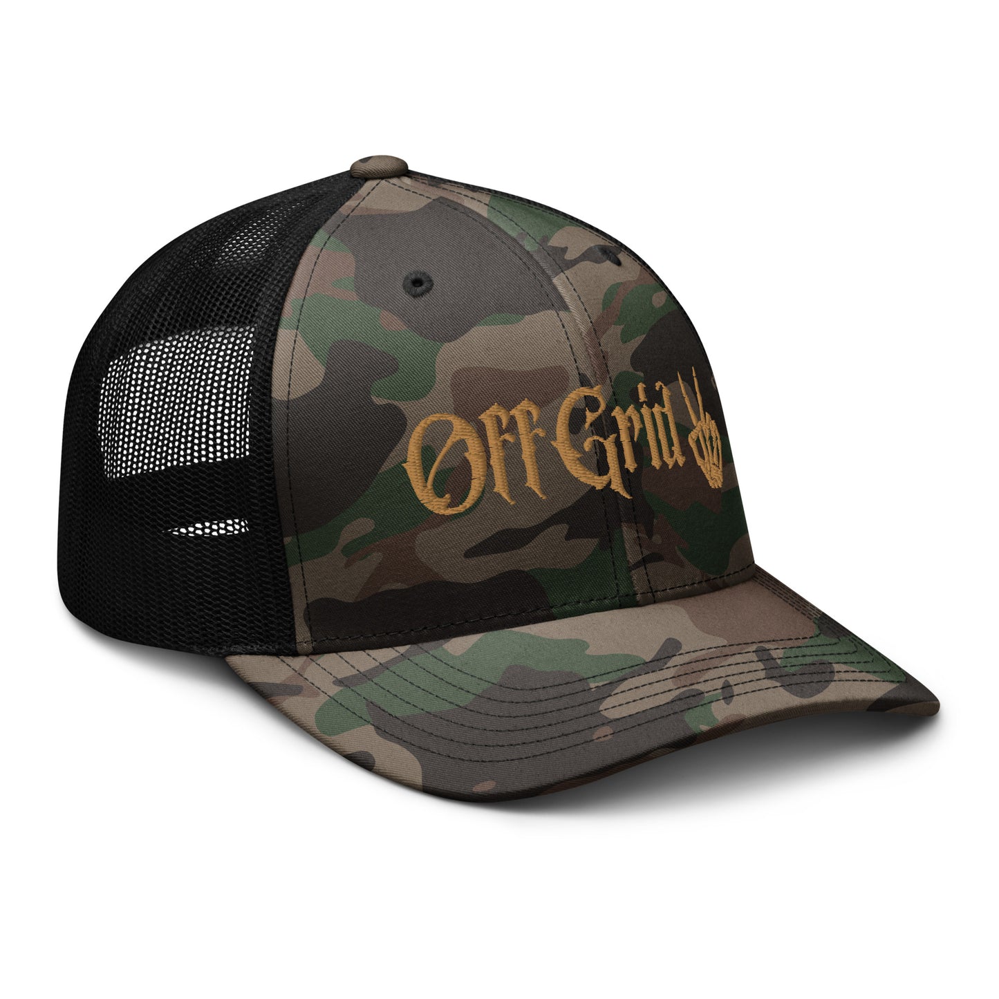 OFF GRID embroidered camo trucker hat