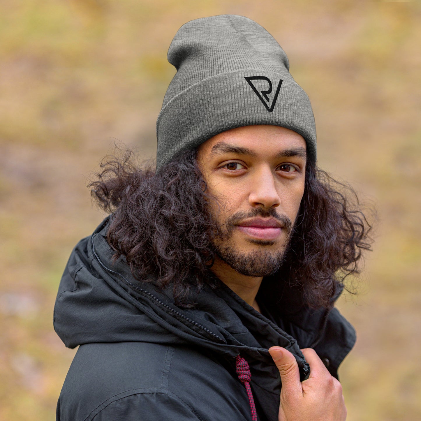 RV Embroidered Cuffed Beanie (gray-pink)