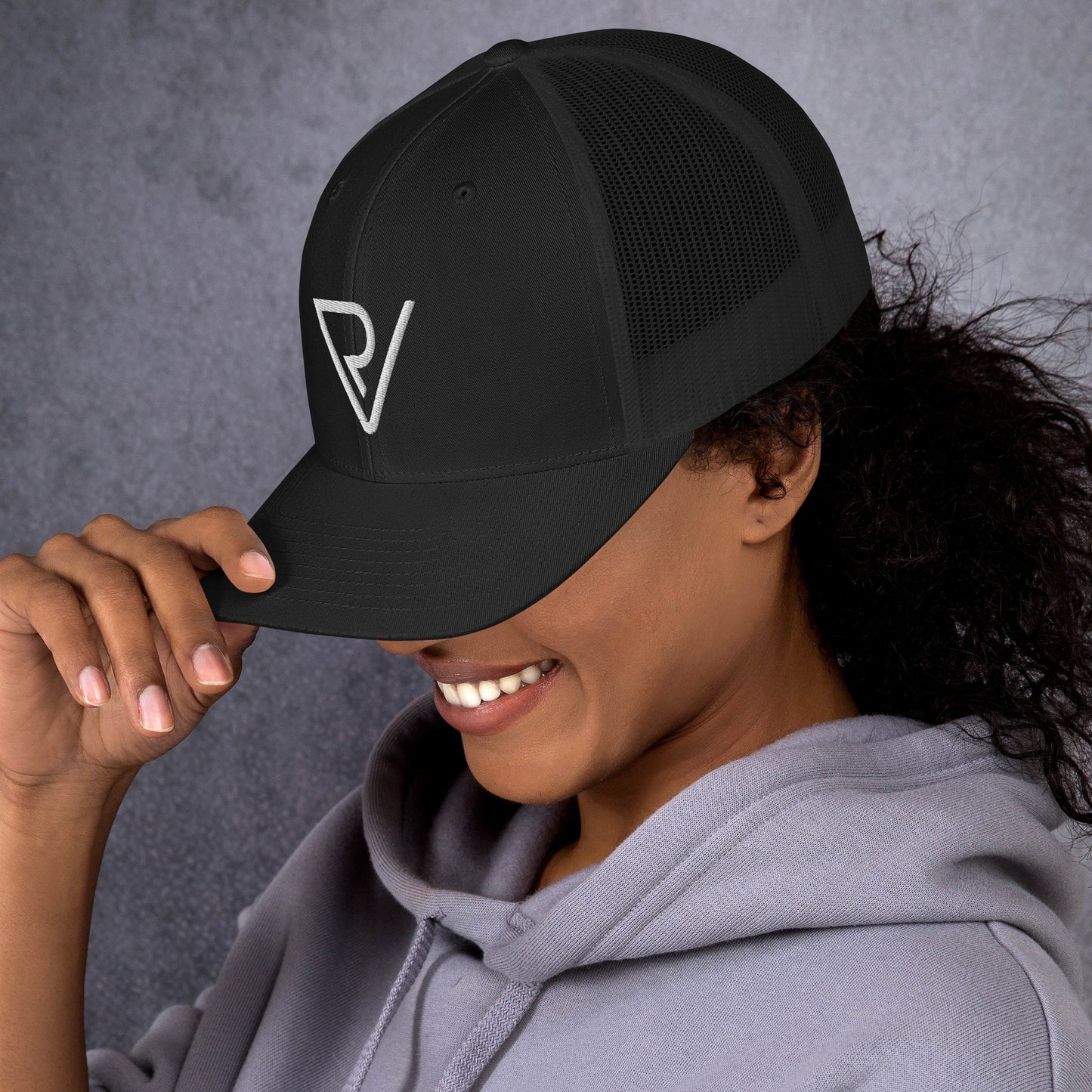 RV embroidered 3D puff trucker cap