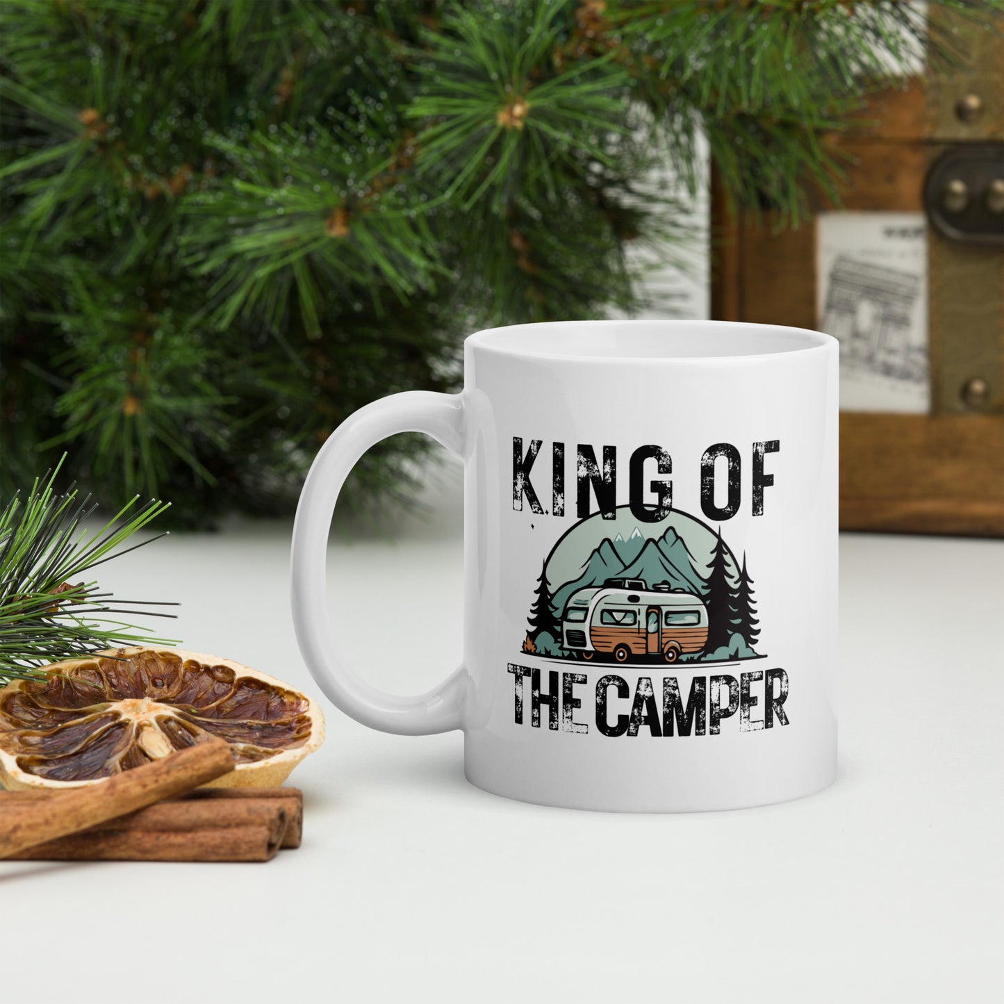 KING OF THE CAMPER white glossy mug