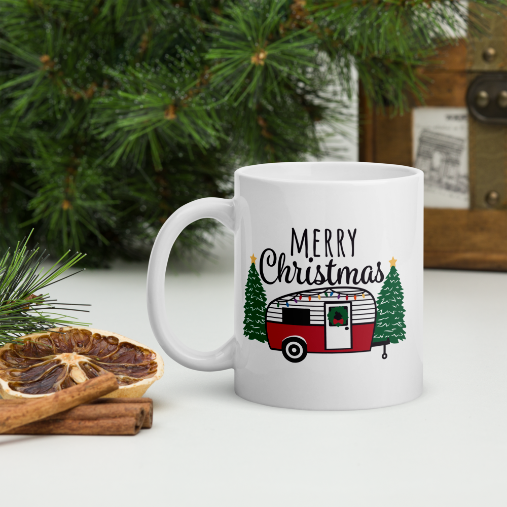 MERRY CHRISTMAS CAMPER White glossy mug