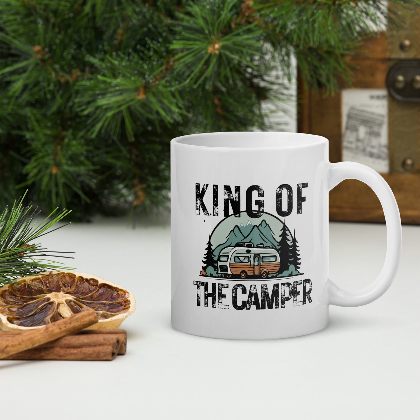 KING OF THE CAMPER white glossy mug