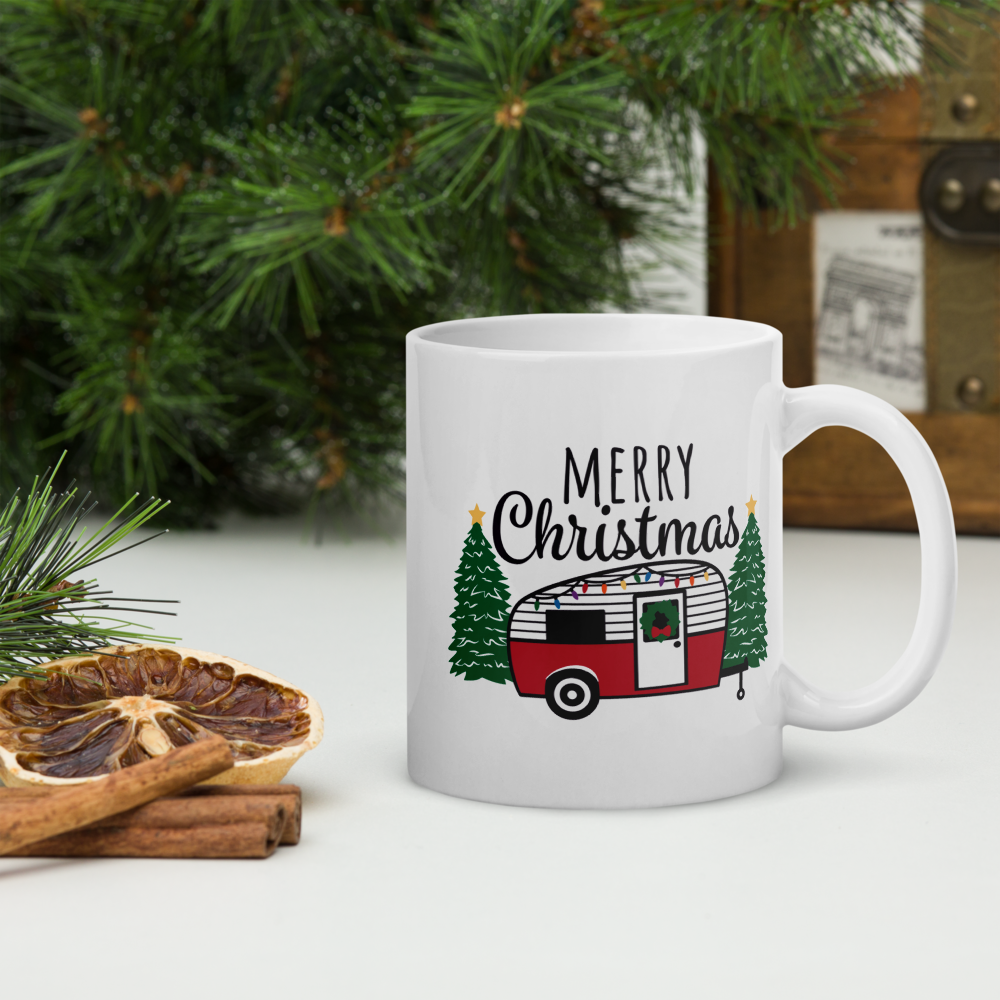 MERRY CHRISTMAS CAMPER White glossy mug