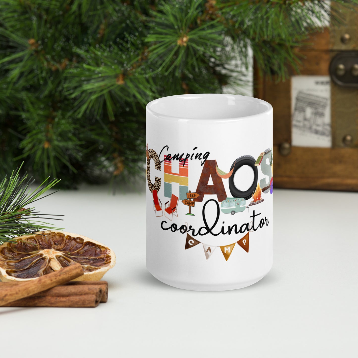 CAMPING CHAOS COORDINATOR white glossy mug