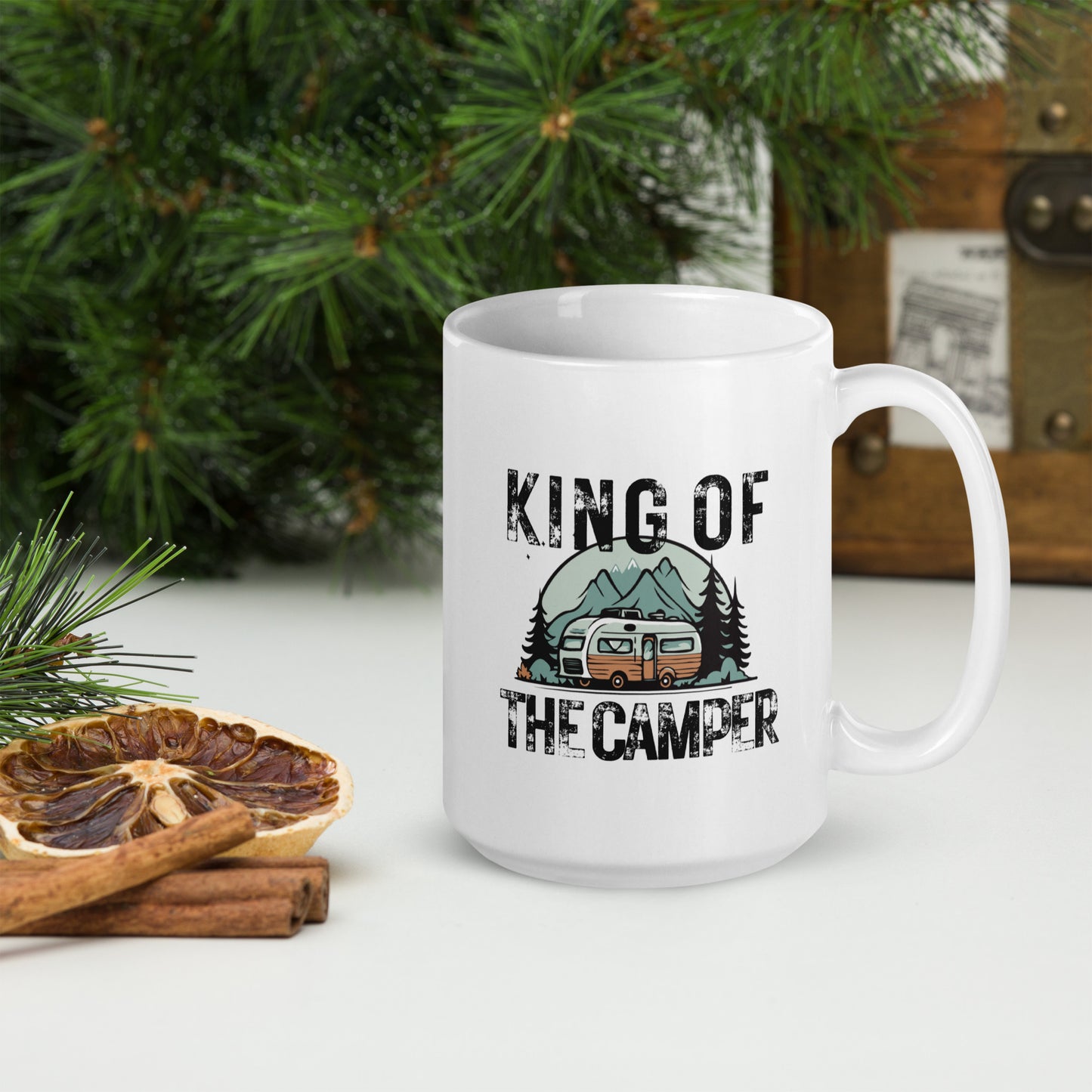 KING OF THE CAMPER white glossy mug