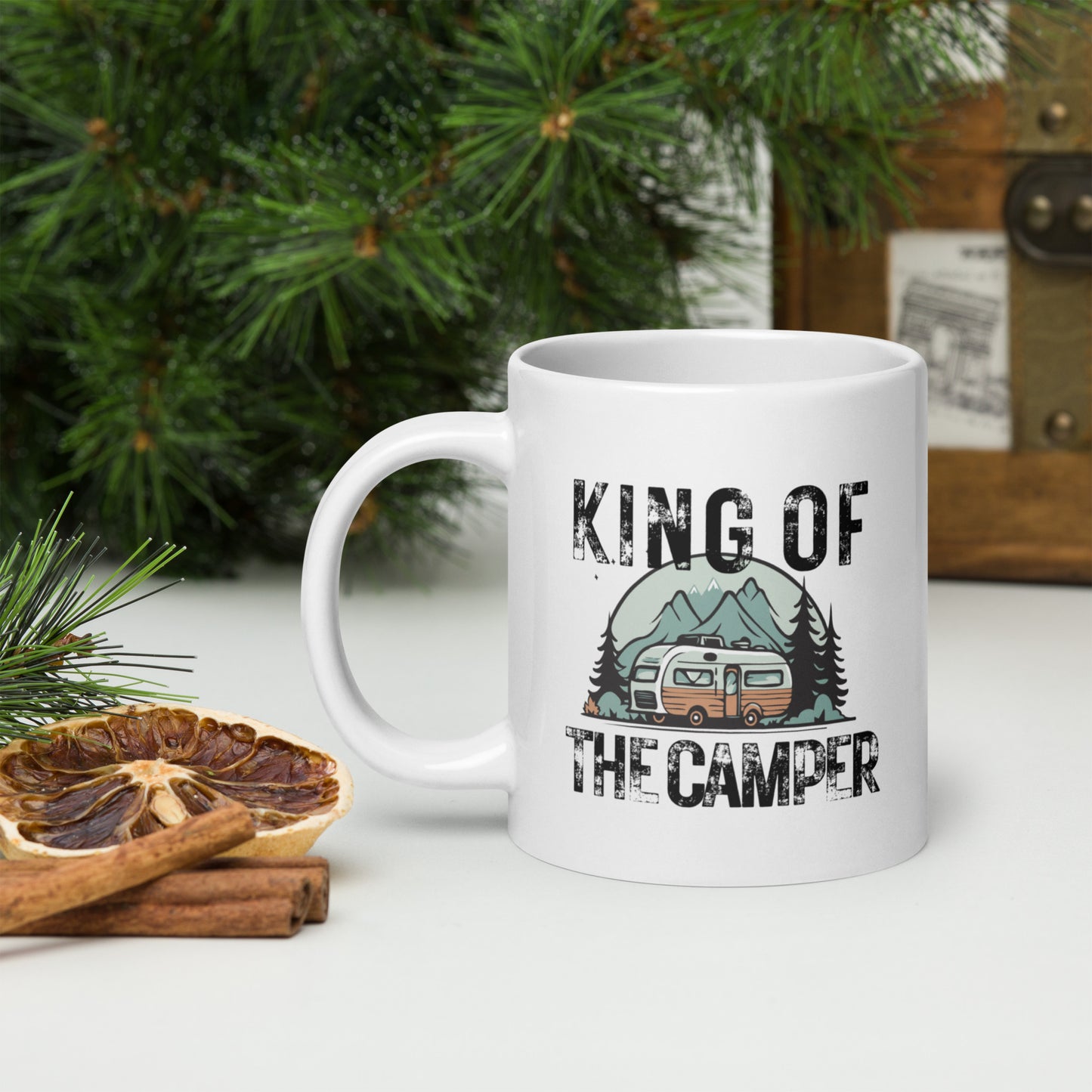 KING OF THE CAMPER white glossy mug