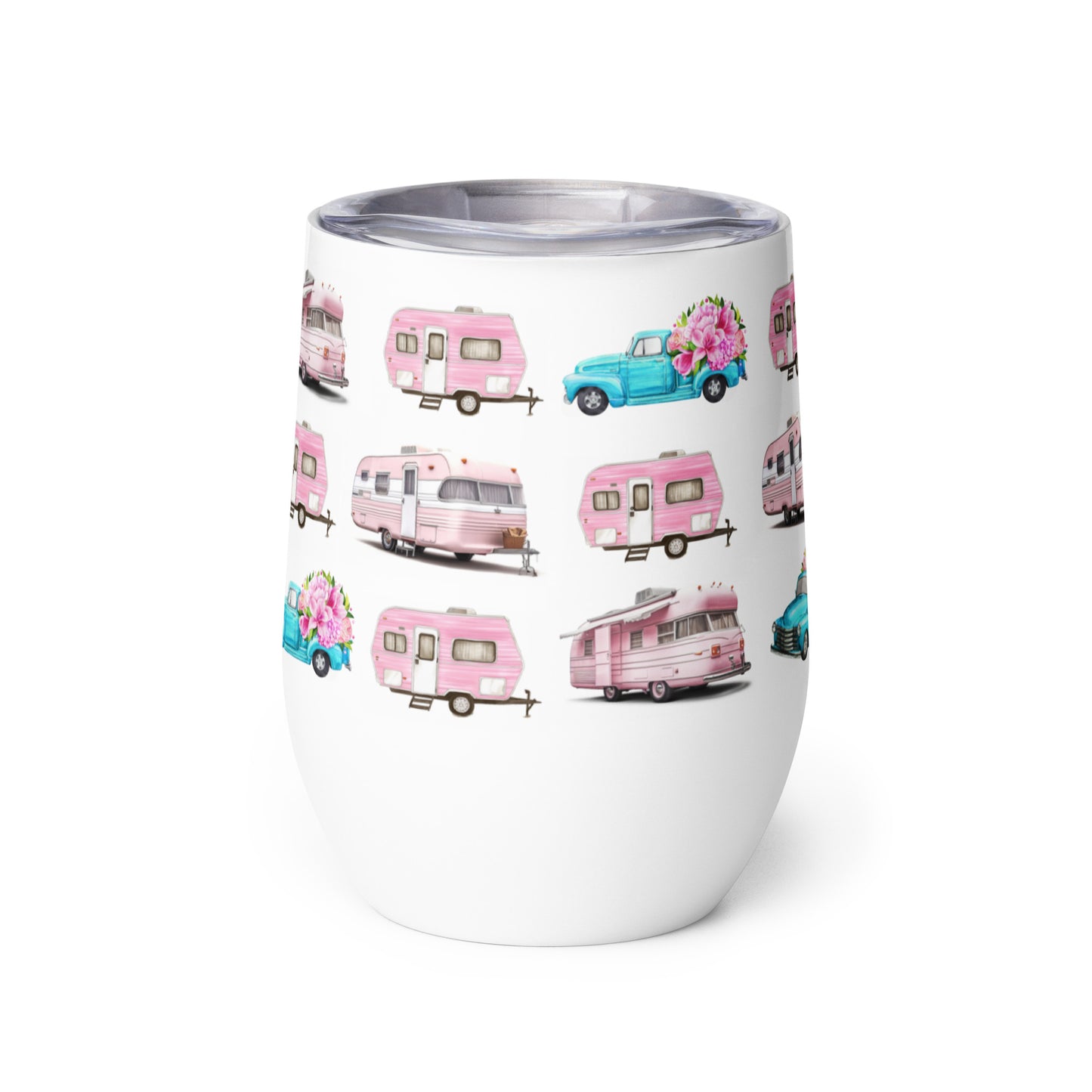 Pink Vintage Camper Wine tumbler