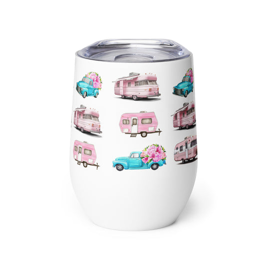 Pink Vintage Camper Wine tumbler
