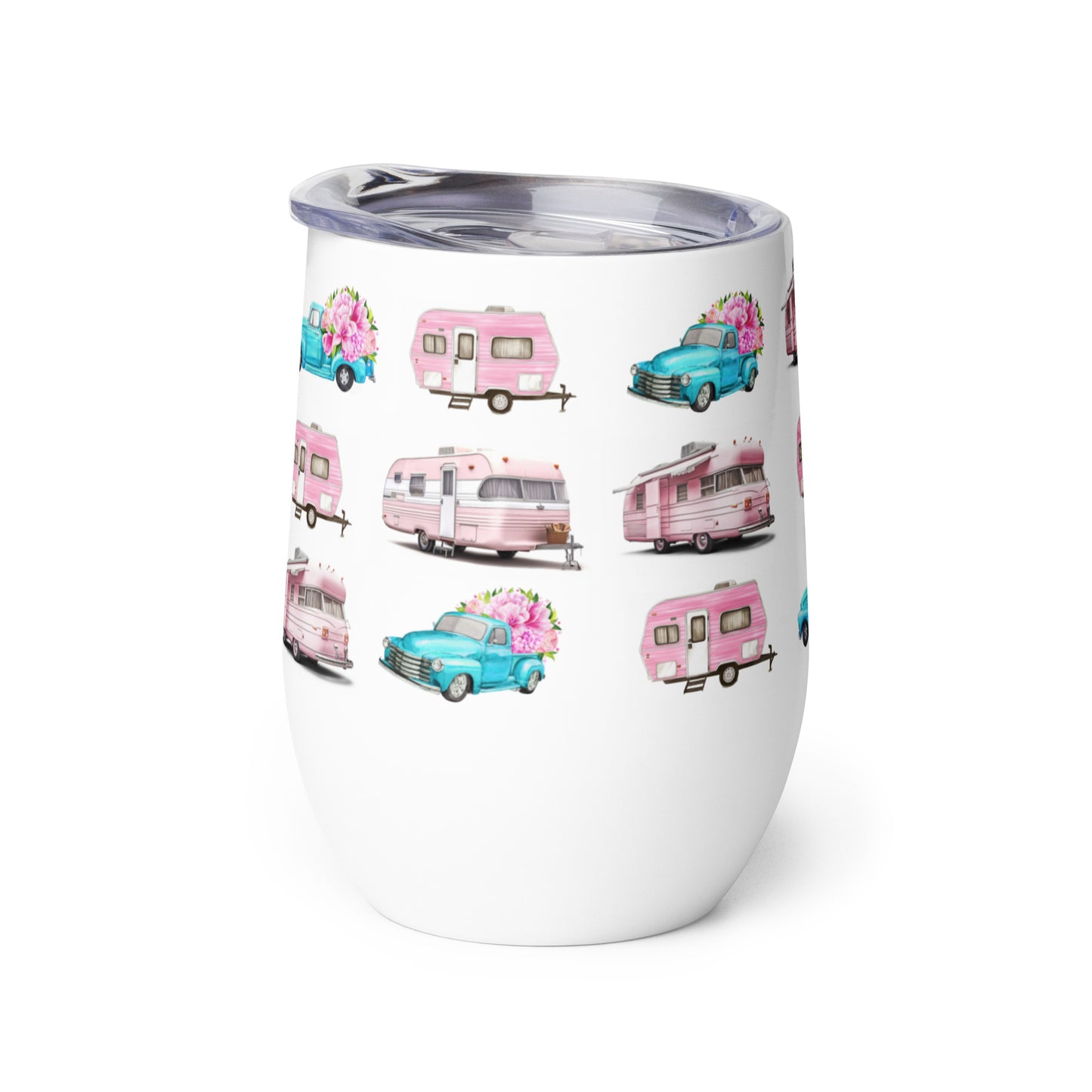 Pink Vintage Camper Wine tumbler