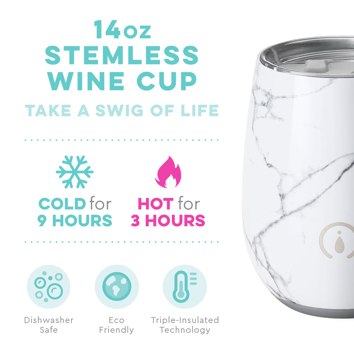 Swig 14oz  Stemless Wine Cup Matte Marble