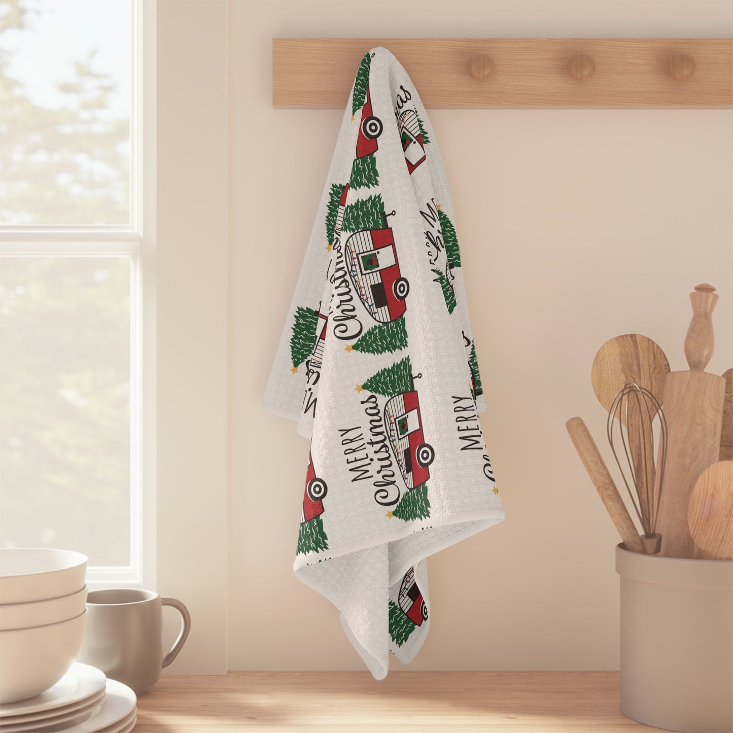 MERRY CHRISTMAS CAMPER kitchen towel