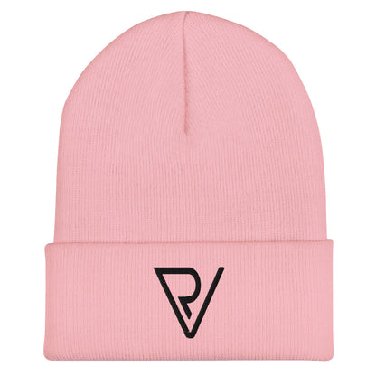 RV Embroidered Cuffed Beanie (gray-pink)
