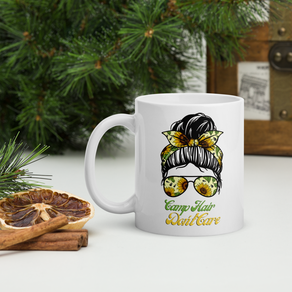 CAMP HAIR DON'T CARE white glossy mug