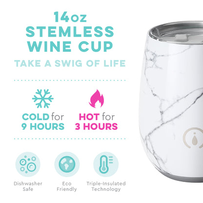 Swig 14oz  Stemless Wine Cup Matte Marble